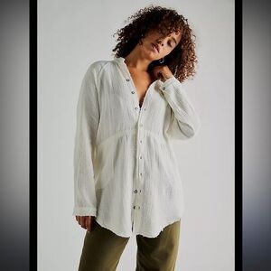 NEW FREE PEOPLE Sz XL WE THE FREE SUMMER DAYDREAM GAUZE BUTTON DOWN TUNIC IVORY